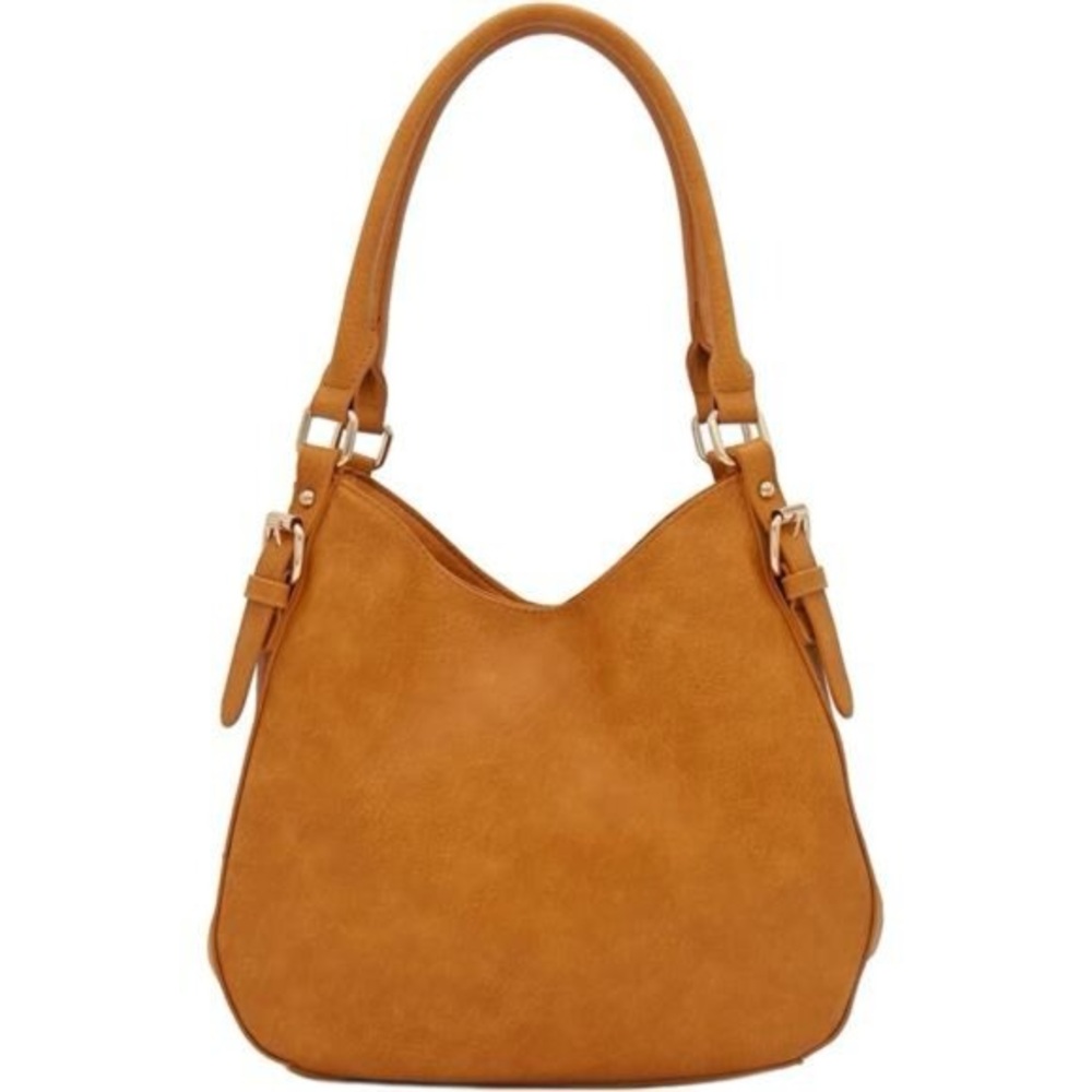 Fashion Puzzle Lightweight 3 Compartment Faux Leather Medium Hobo Bag
